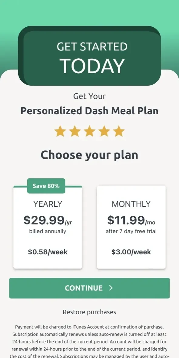 DASH Diet paywall screen