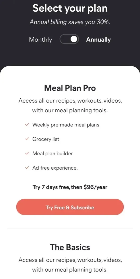 Dashing Dish paywall screen