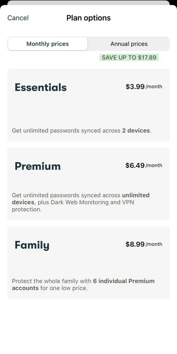 Dashlane Password Manager paywall screen