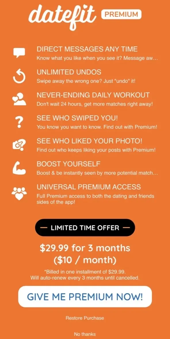 Datefit paywall screen