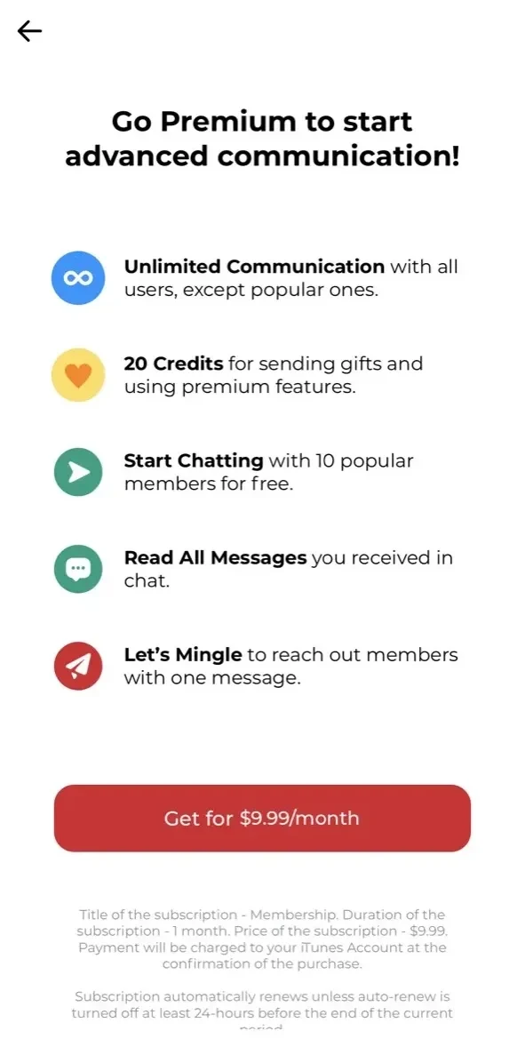 Dating paywall screen