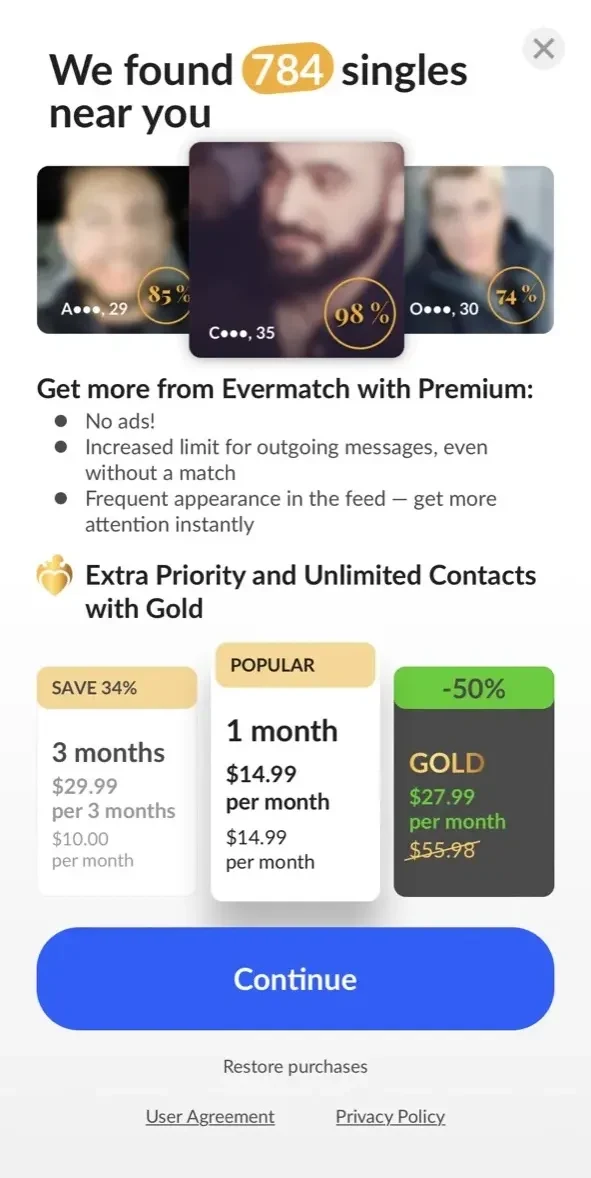 Dating and Chat paywall screen