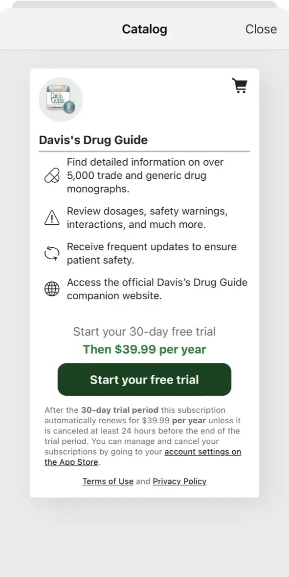Davis's Drug Guide paywall screen