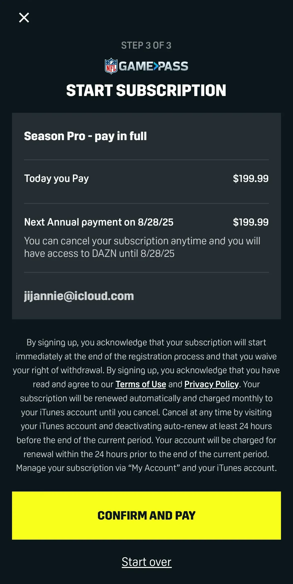 Dazn paywall screen