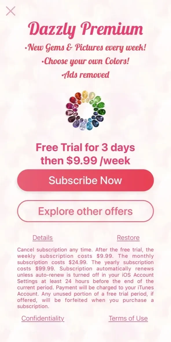 Dazzly paywall screen