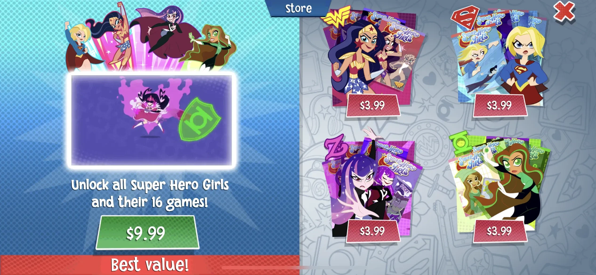 DC Super Hero Girls Blitz paywall screen