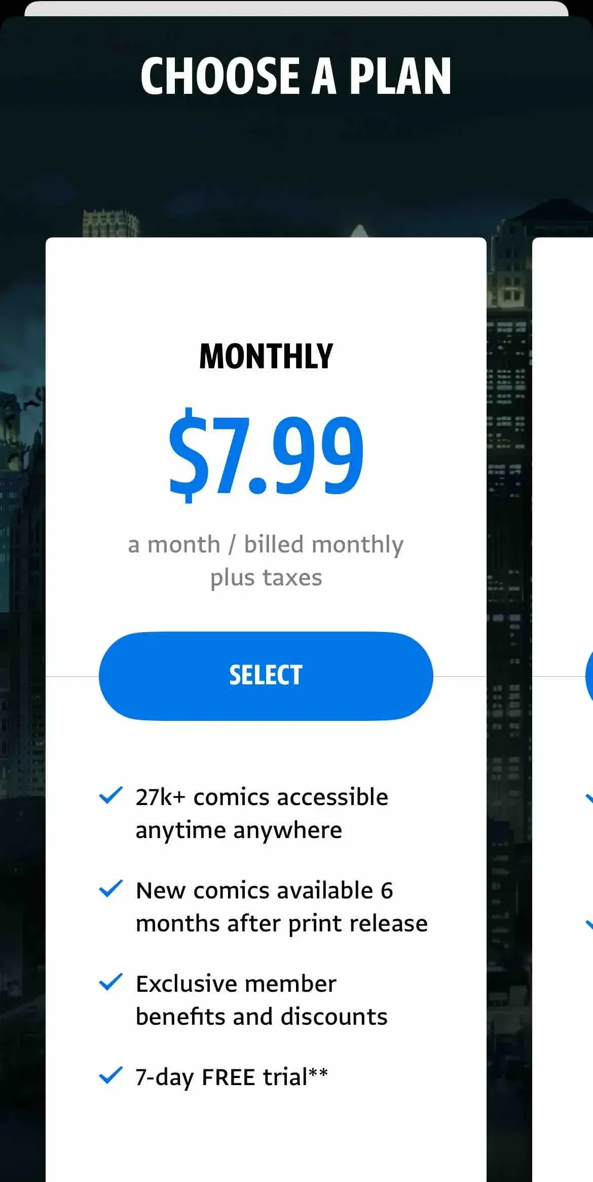 DC Universe Infinite paywall screen