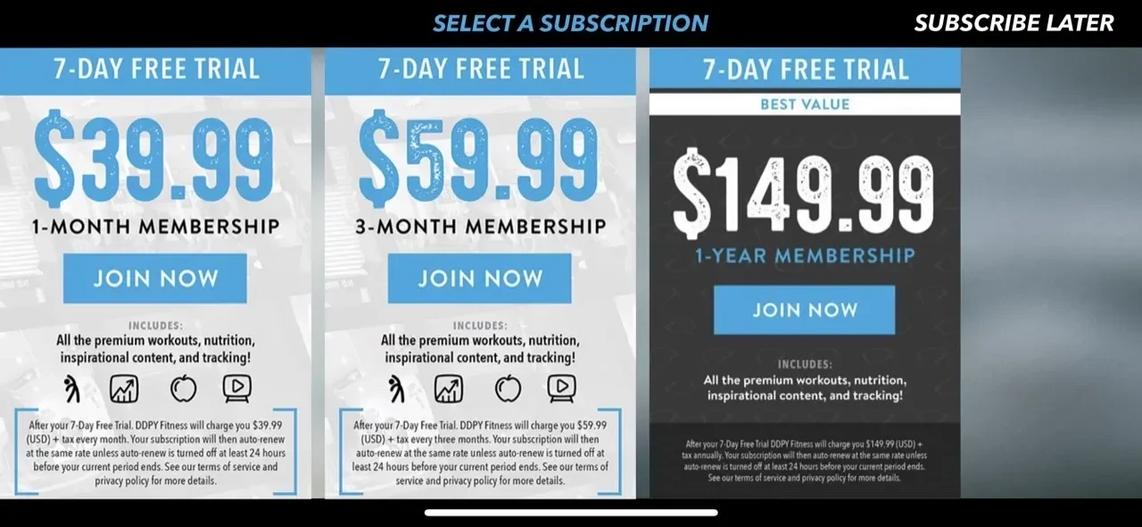 DDP Yoga Fitness paywall screen