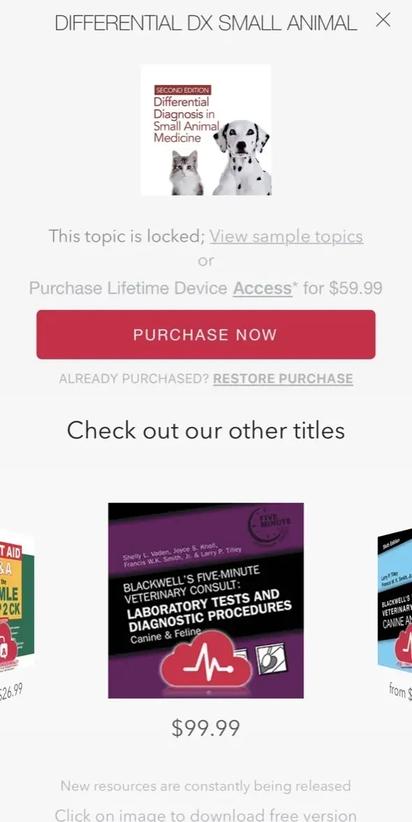 DDx in Small Animal Medicine paywall screen