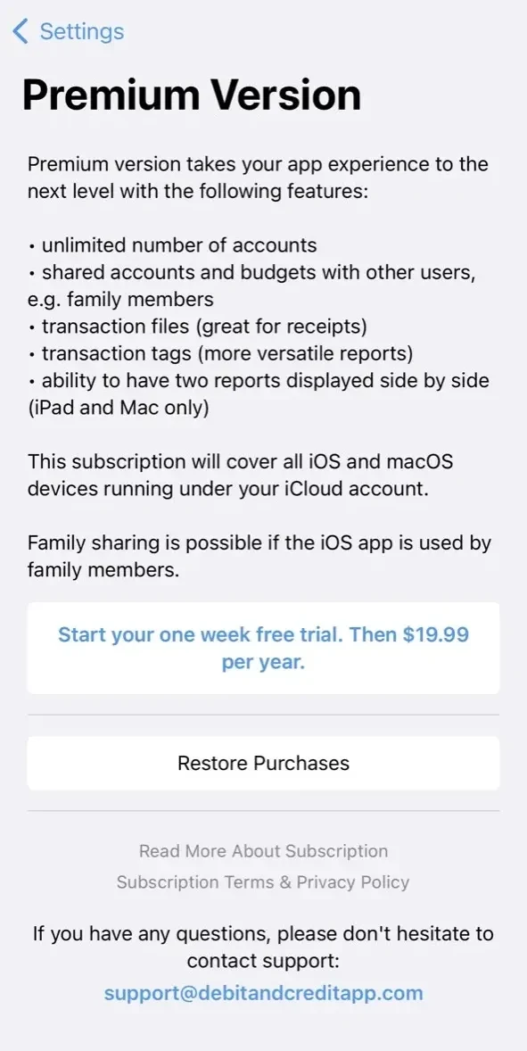Debit paywall screen
