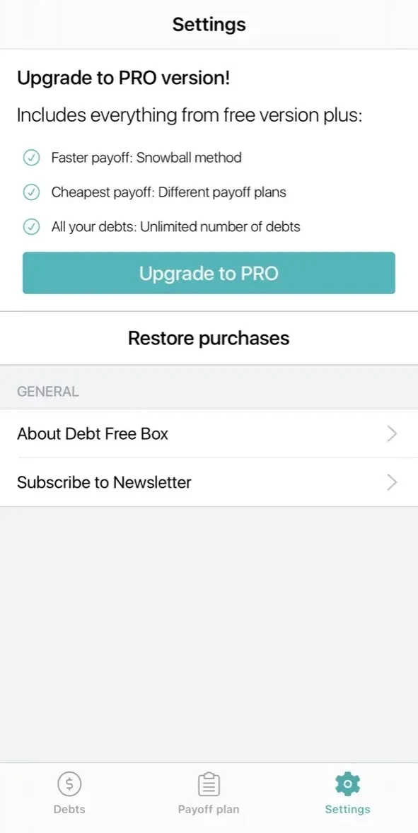 Debt Free Box paywall screen