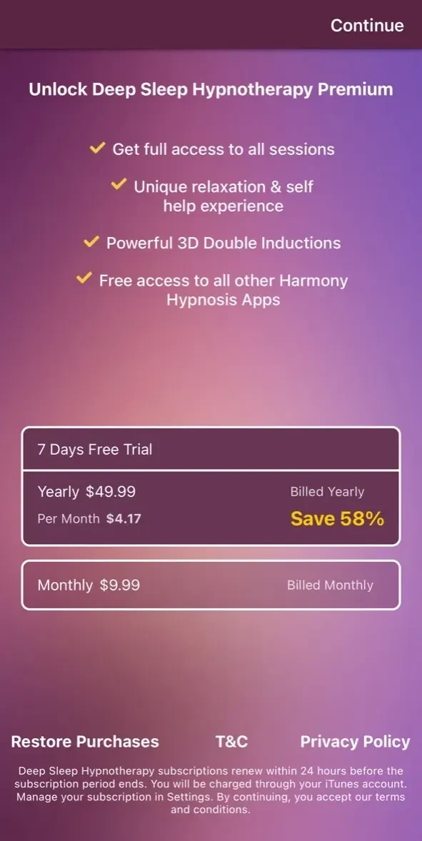 Deep Sleep Hypnotherapy paywall screen