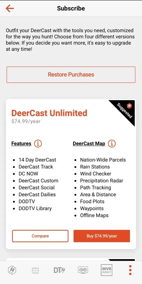 DeerCast paywall screen