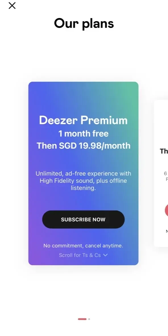 Deezer paywall screen
