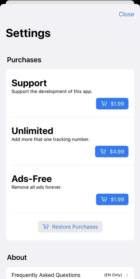 Deliveries Tracker paywall screen
