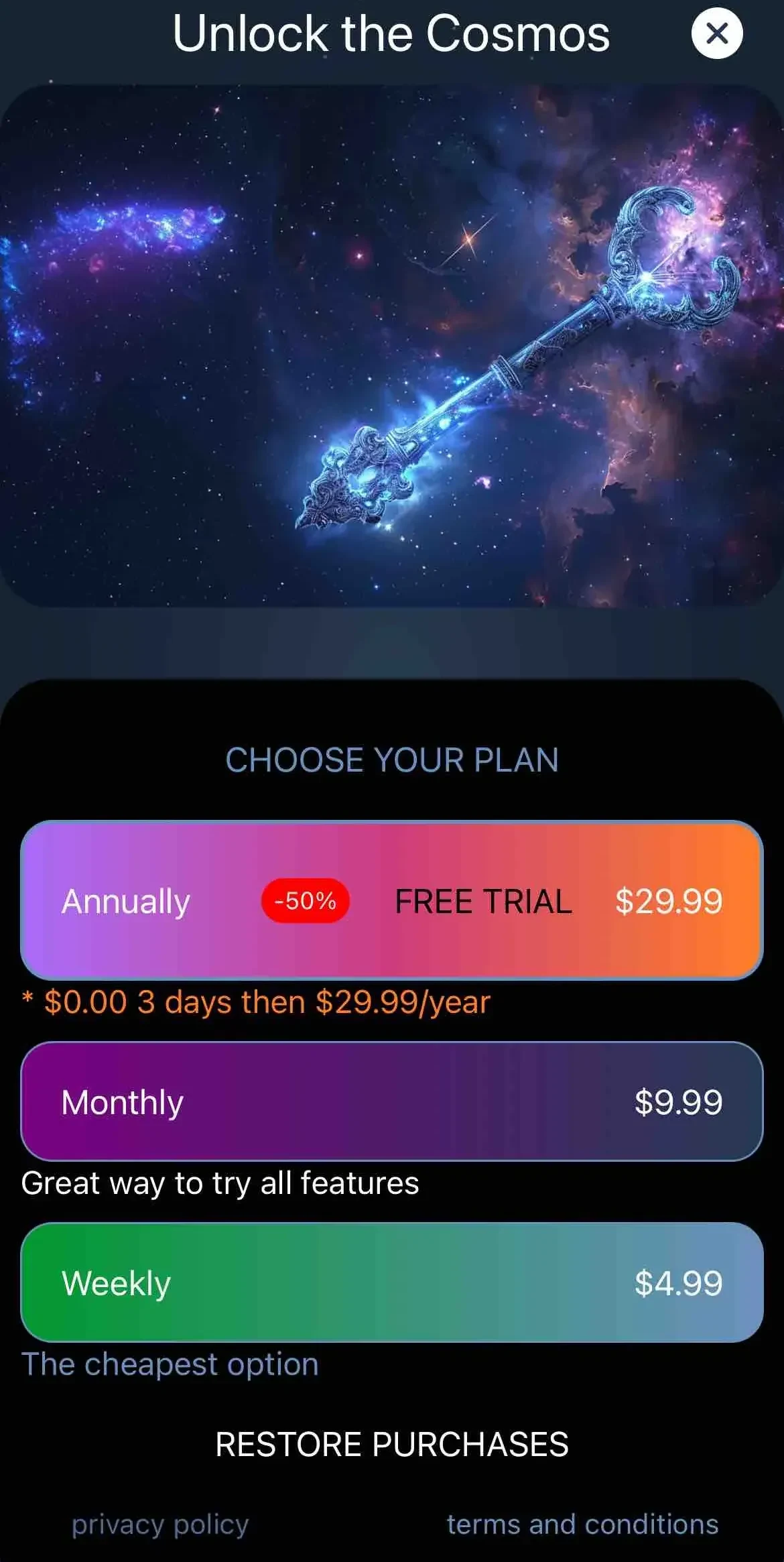 Deluxe Moon Pro paywall screen