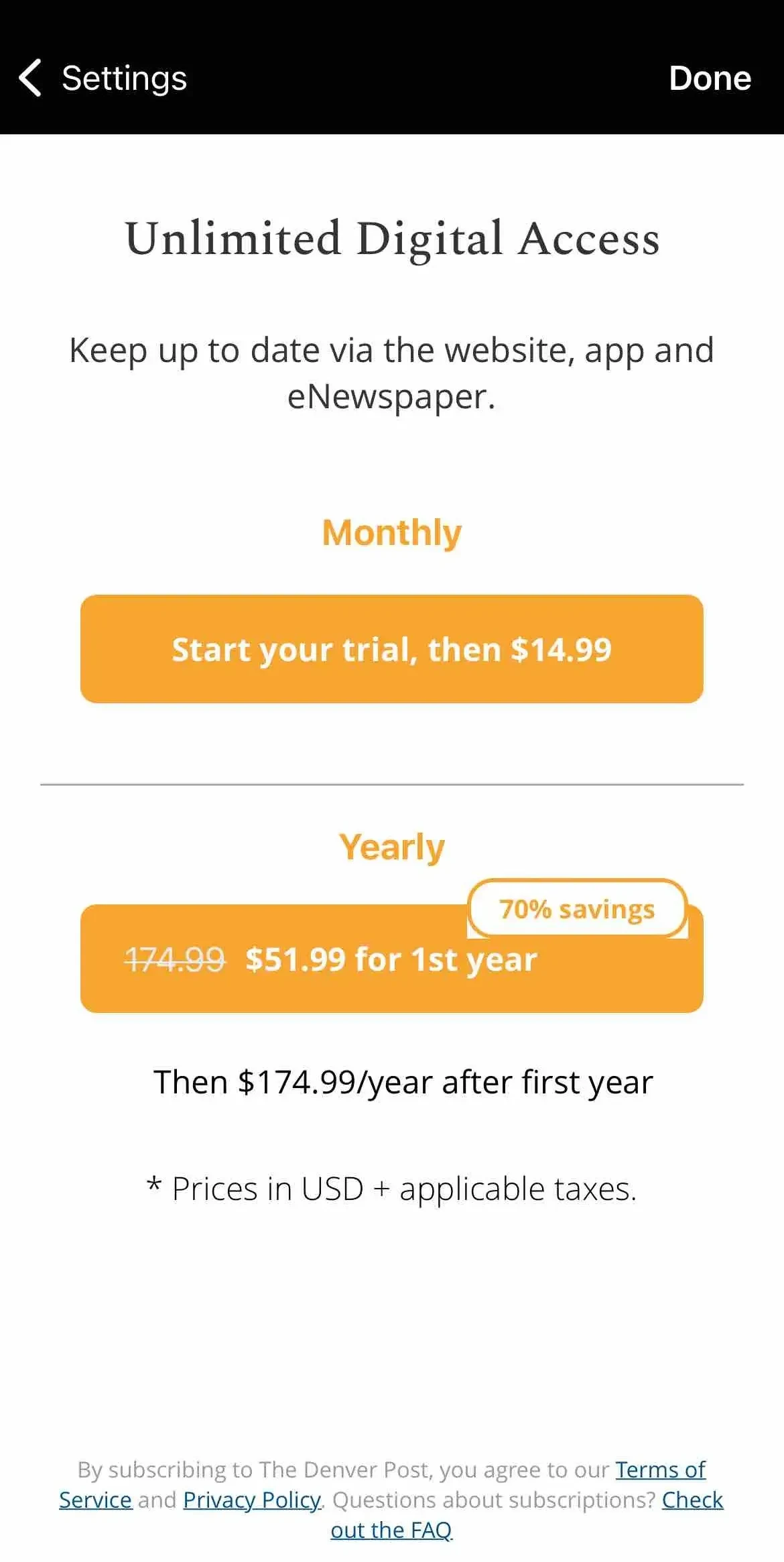 Denver Post paywall screen