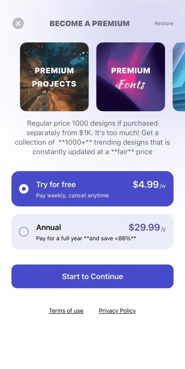 Design paywall screen