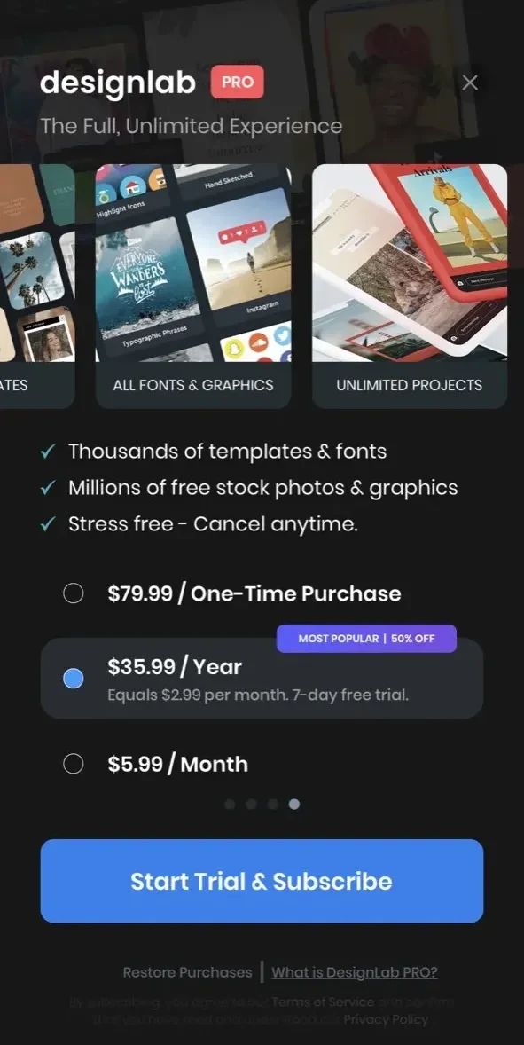 Design Lab paywall screen