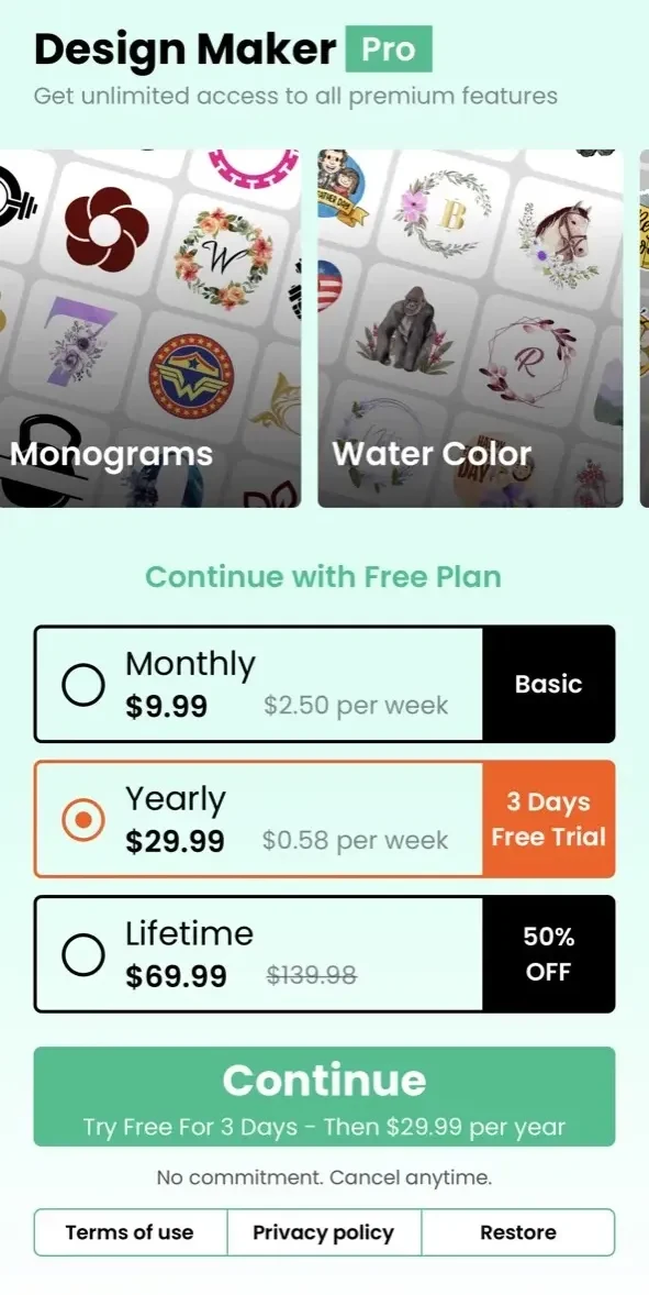Design Maker For Cricut Space paywall screen