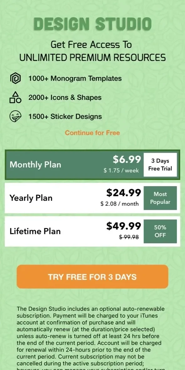 Design Studio paywall screen
