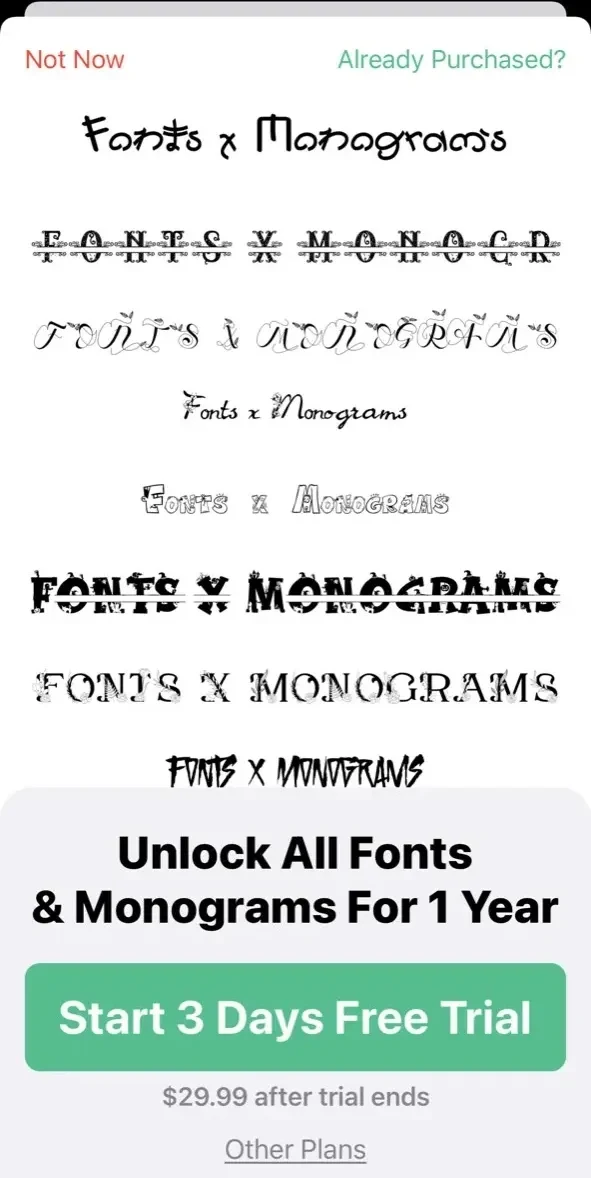 Fonts paywall screen