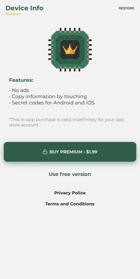 Device Info Toolkit paywall screen