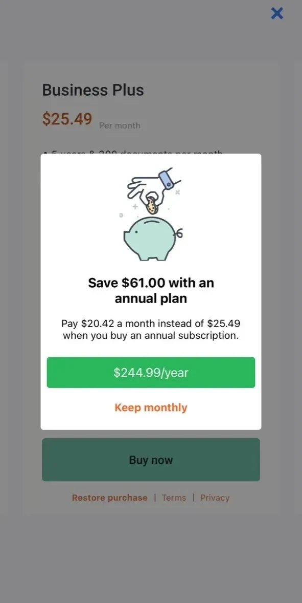 Dext paywall screen