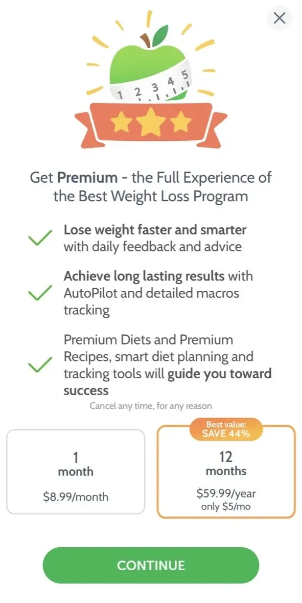 Diabetes Tracker paywall screen