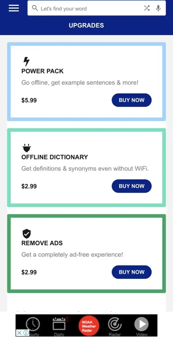Dictionary paywall screen