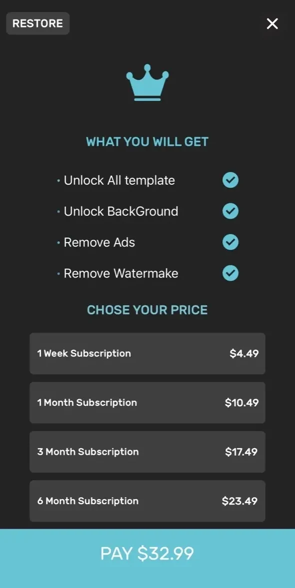 Digital Business Card Maker paywall screen