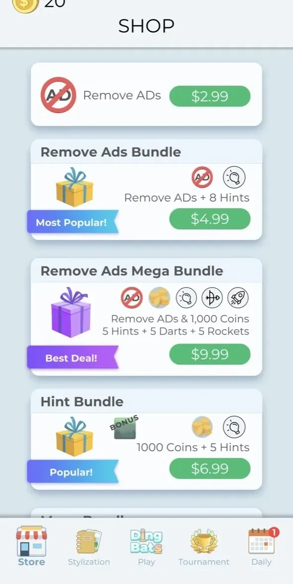 Dingbats paywall screen