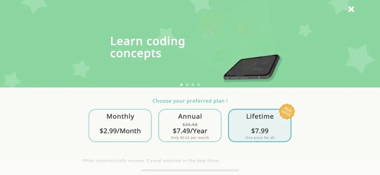 Dinosaur Coding 2 paywall screen