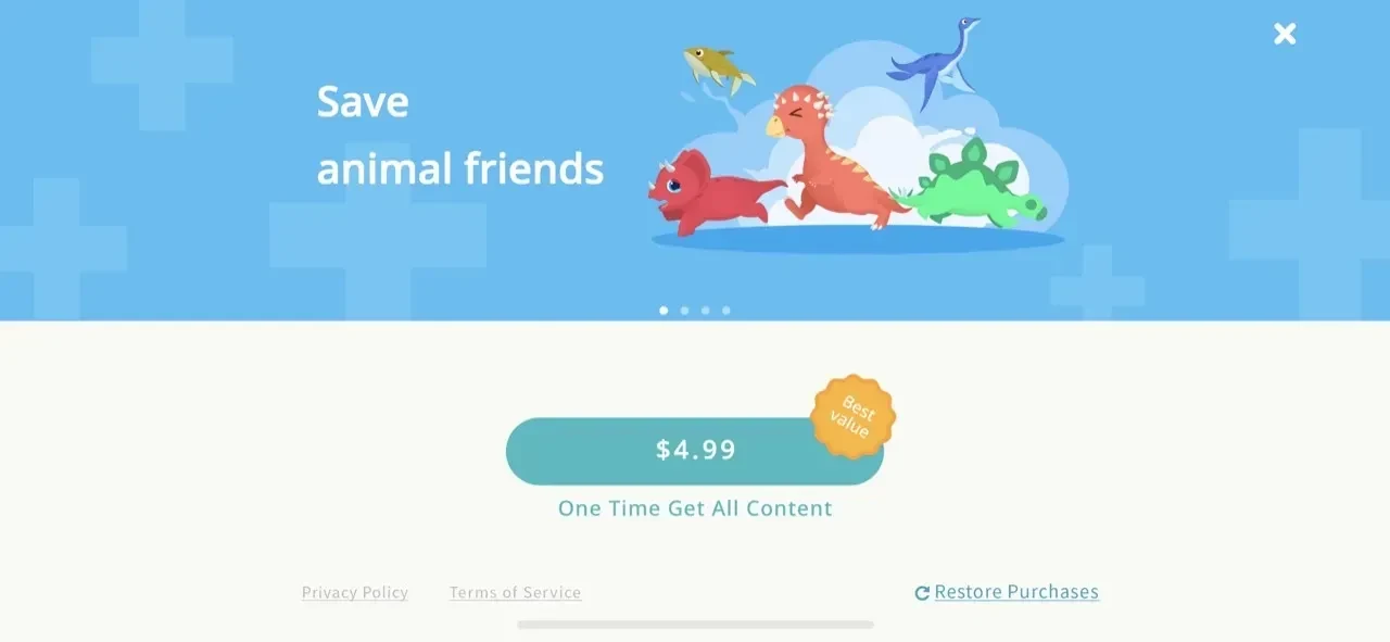 Dinosaur Games paywall screen