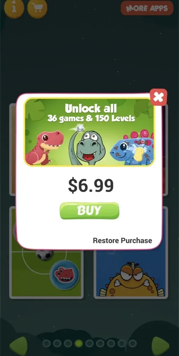 Dinosaur games paywall screen