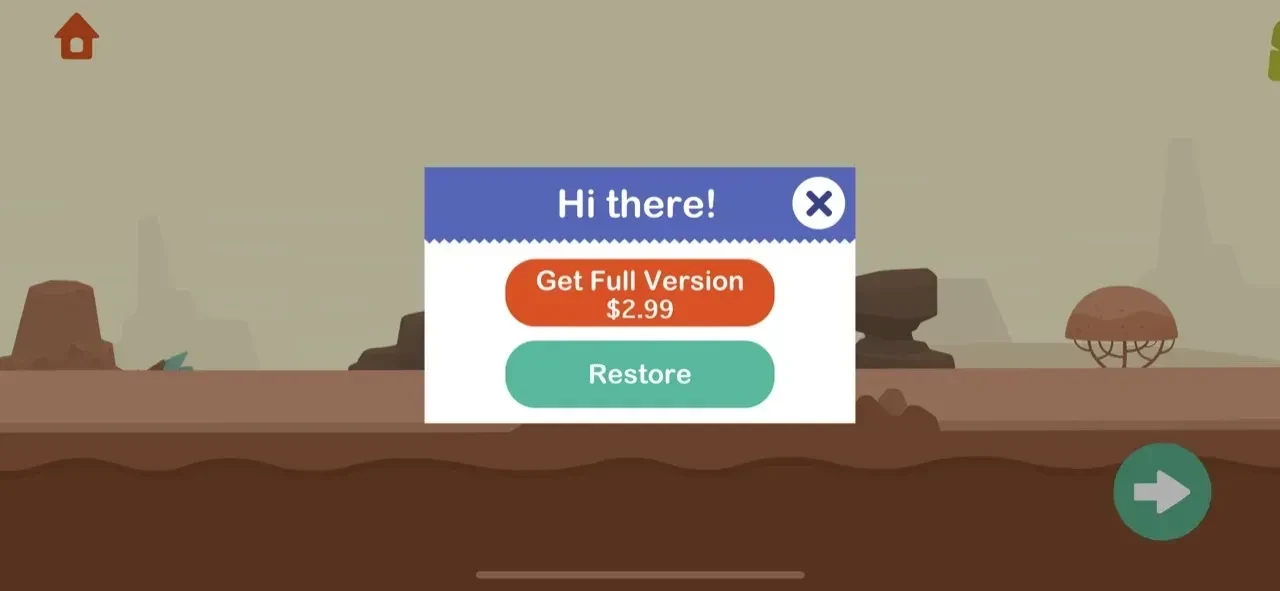 Dinosaur island Games paywall screen