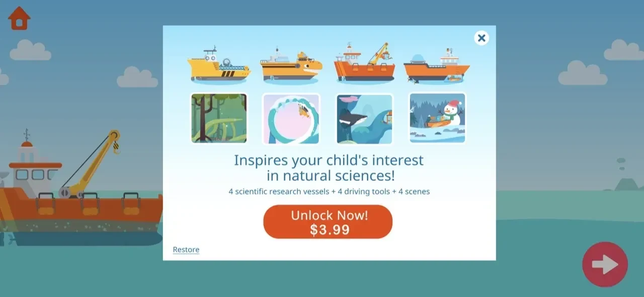 Dinosaur Ocean Explorer Games paywall screen