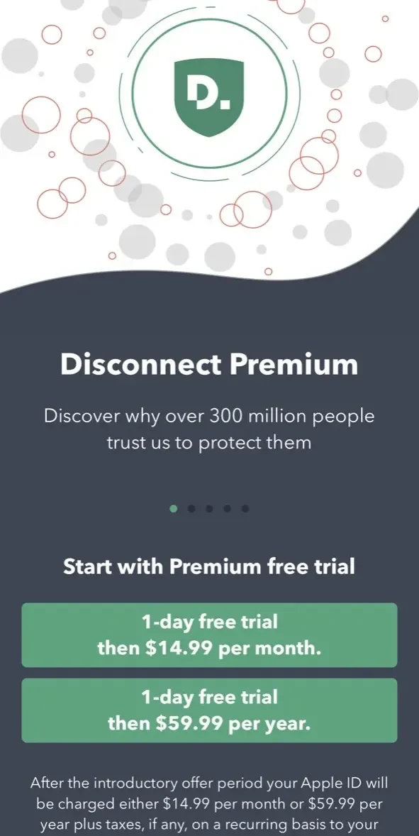 Disconnect Premium VPN paywall screen