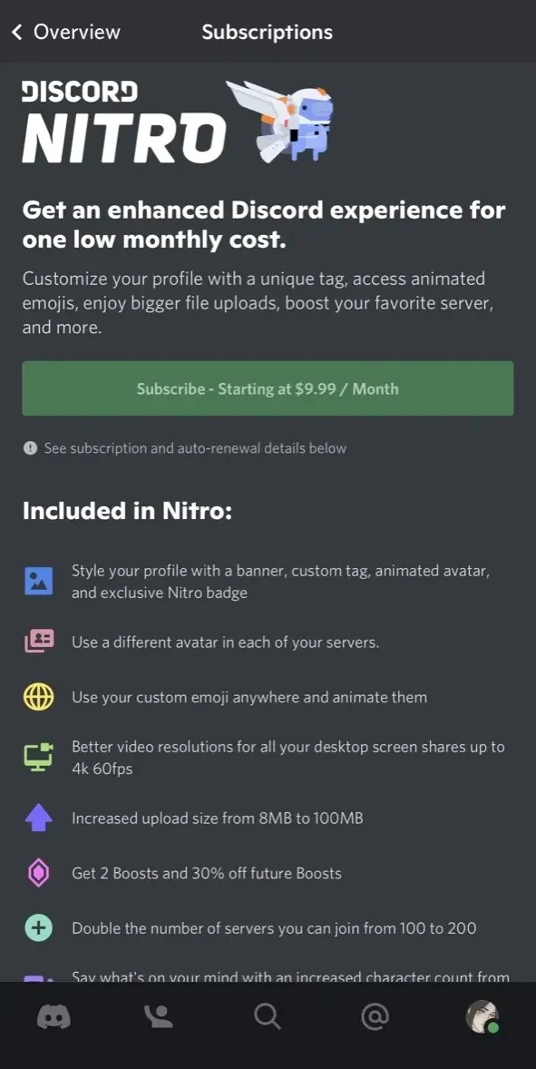 Discord paywall screen