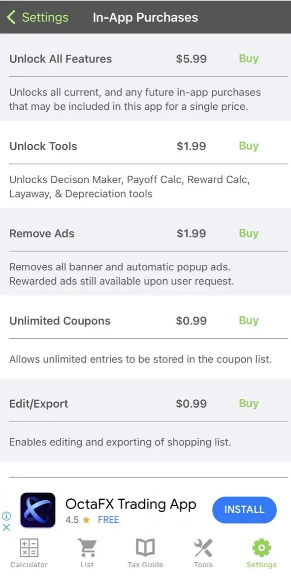 Discount Calculator % Off Calc paywall screen