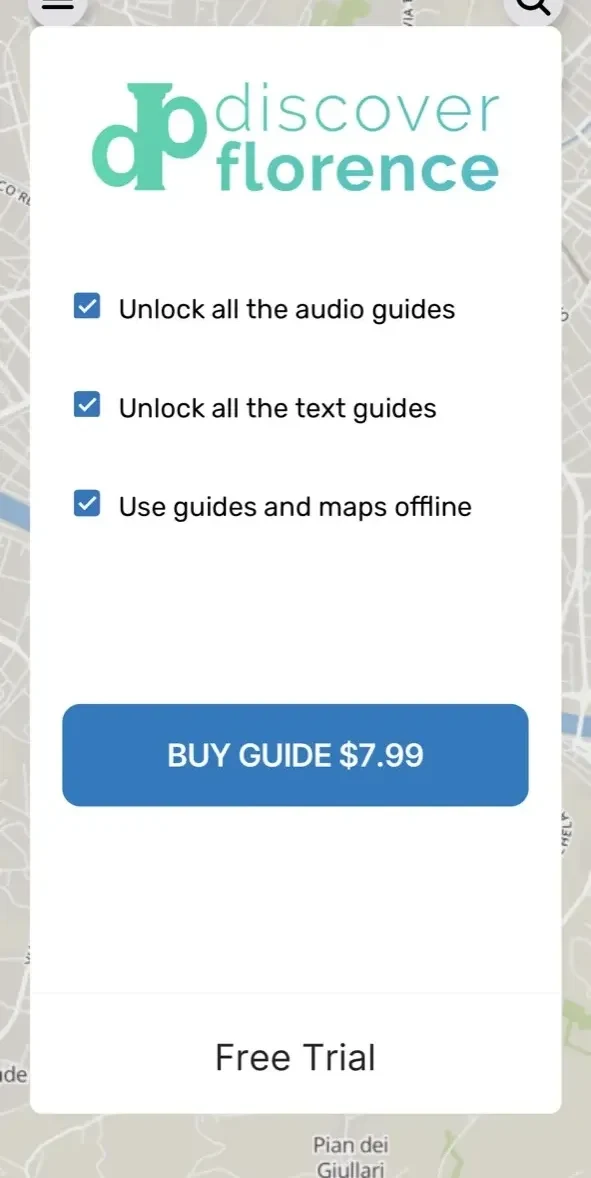 Discover Florence paywall screen