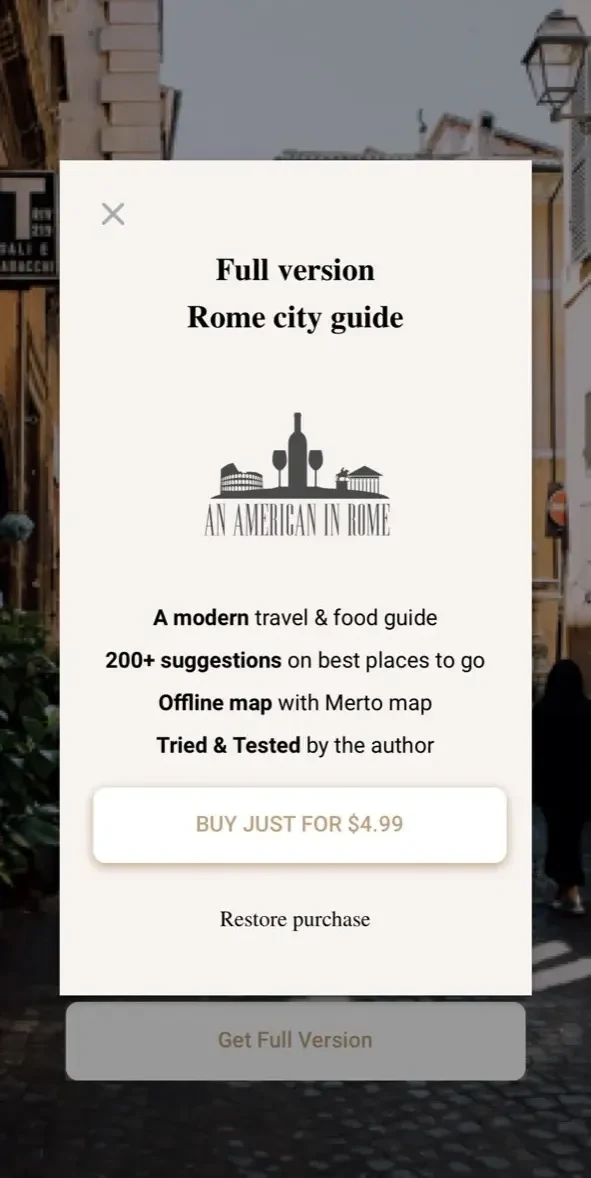 Discover Rome paywall screen