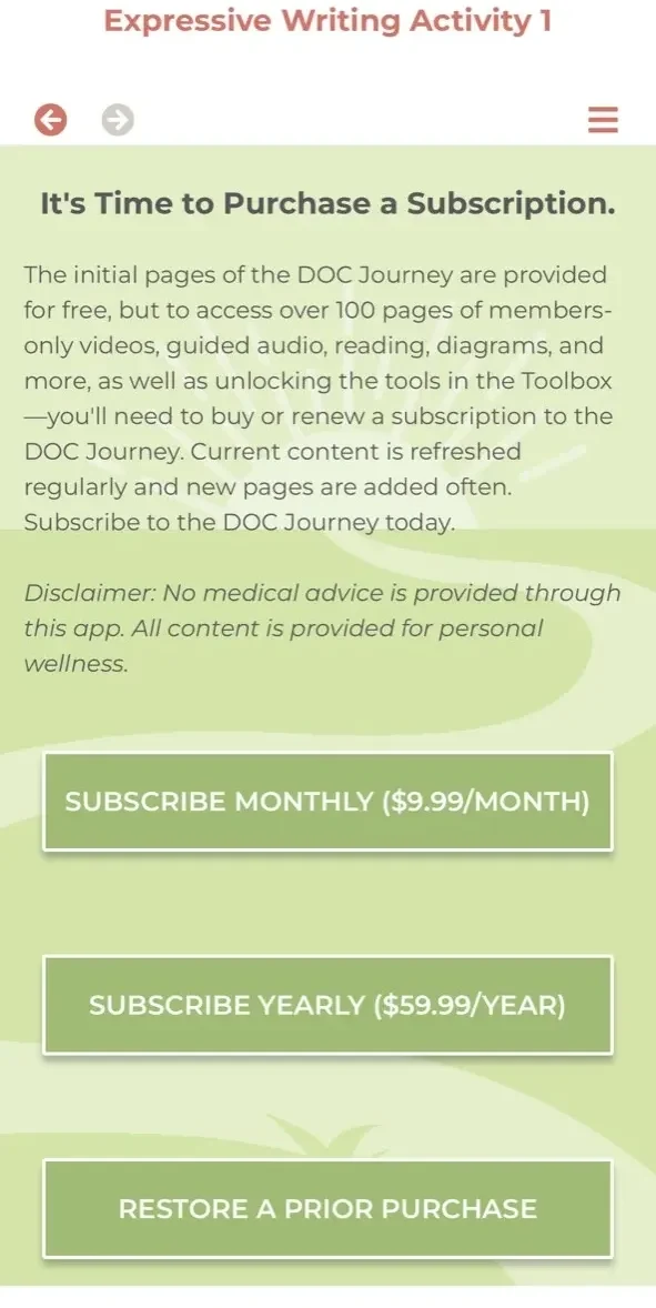 DOC Journey paywall screen