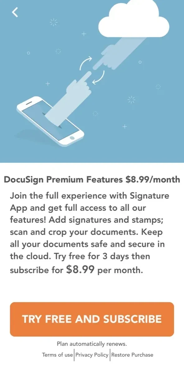 E-Signature paywall screen