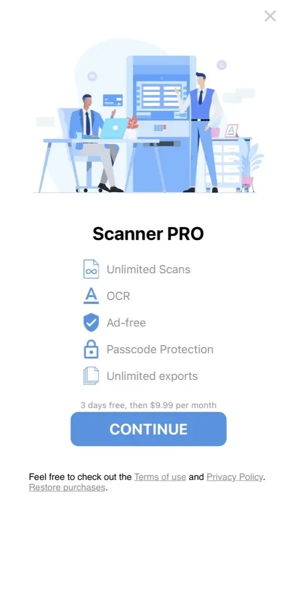 Documents to PDF Scanner paywall screen