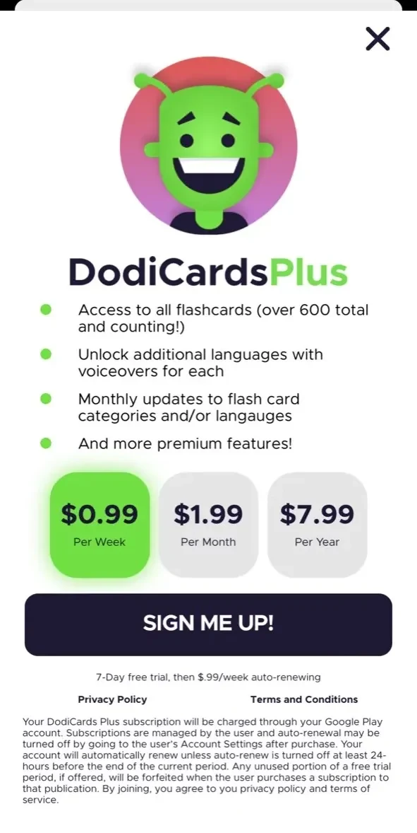 DodiCards paywall screen
