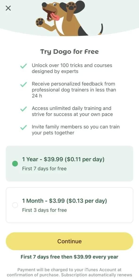 Dogo paywall screen
