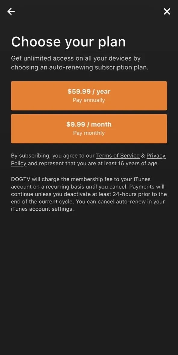 DOGTV paywall screen