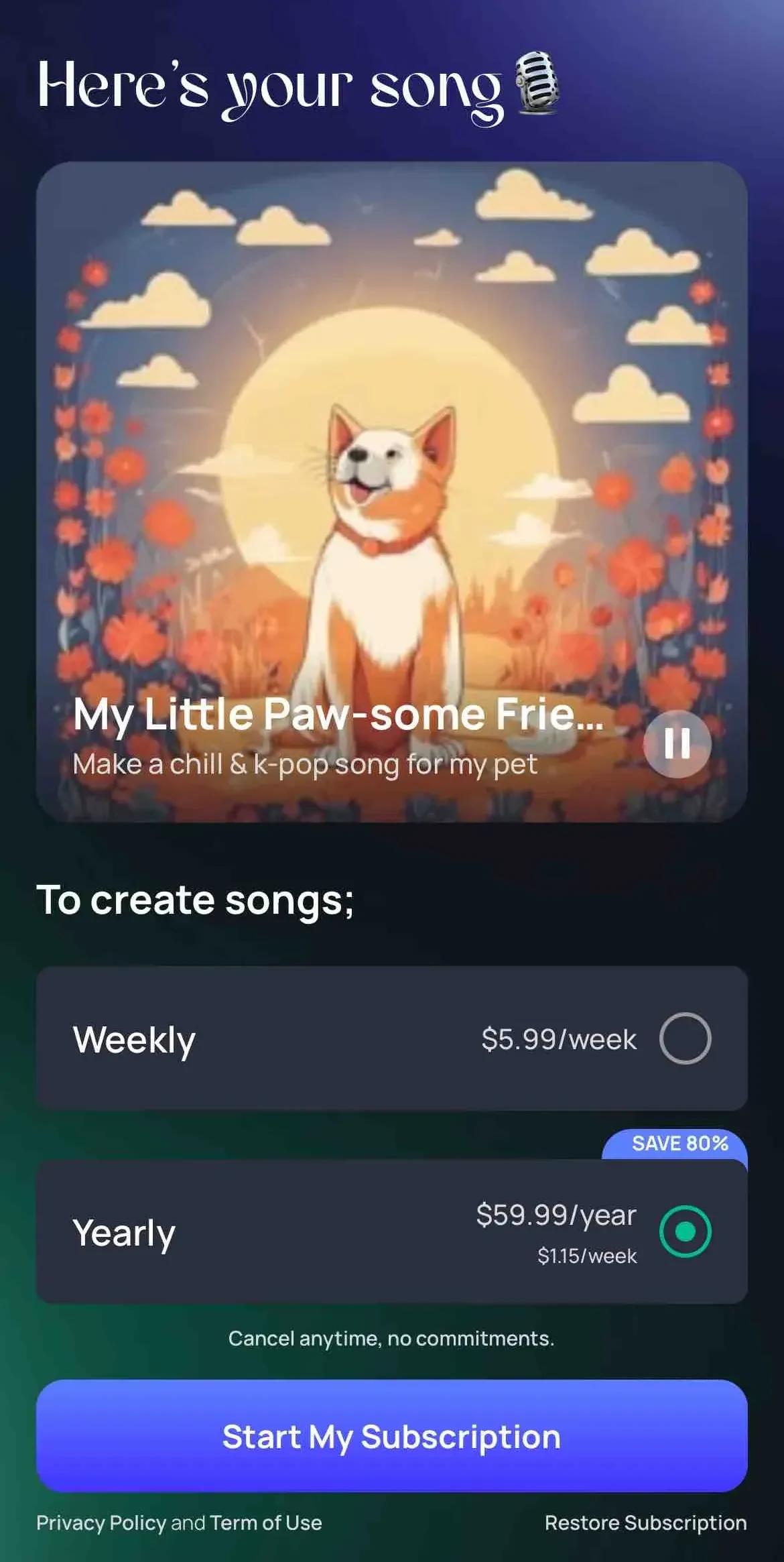 Donna AI Song paywall screen