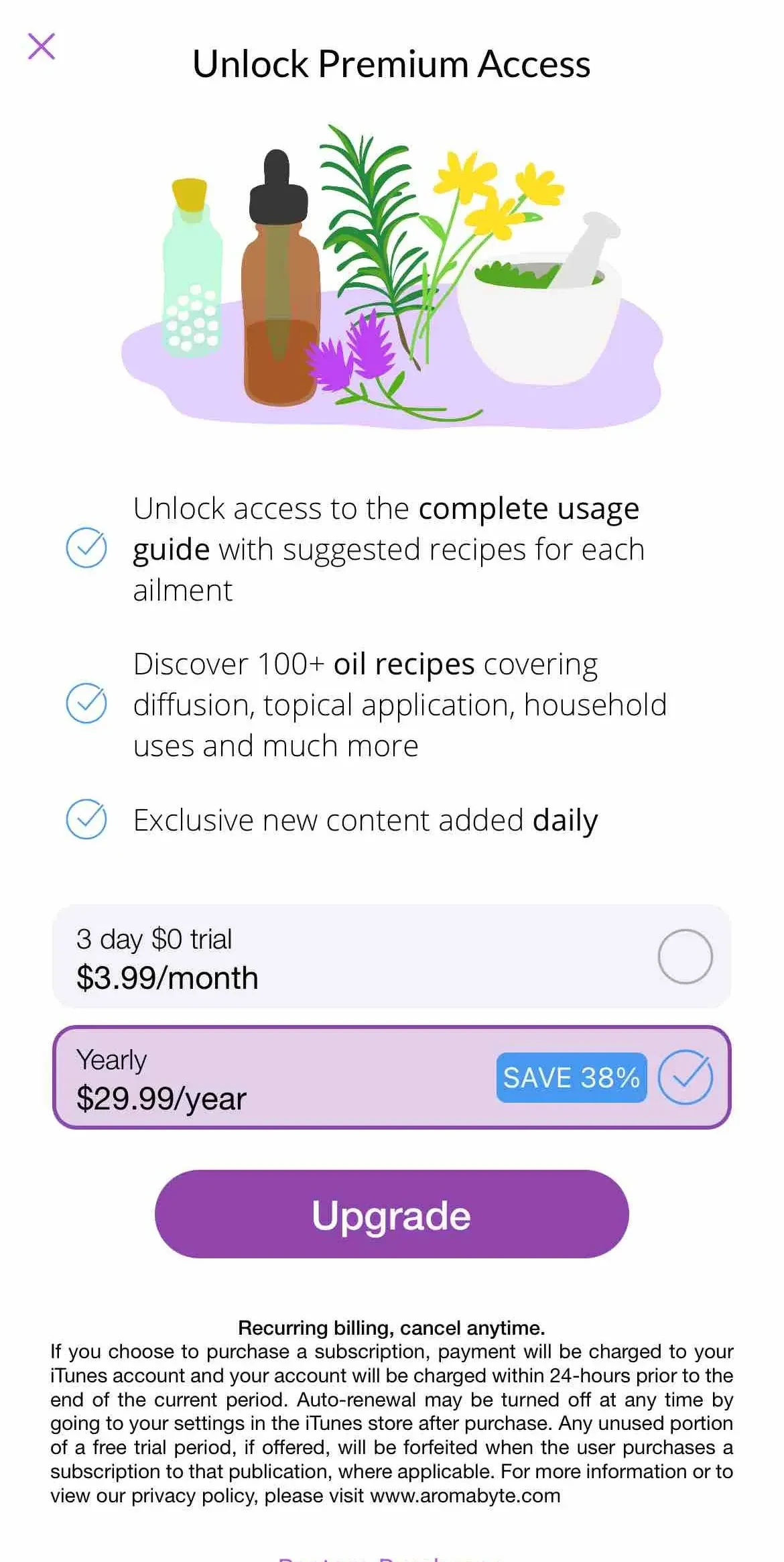 doTERRA Essential Oil Guide paywall screen